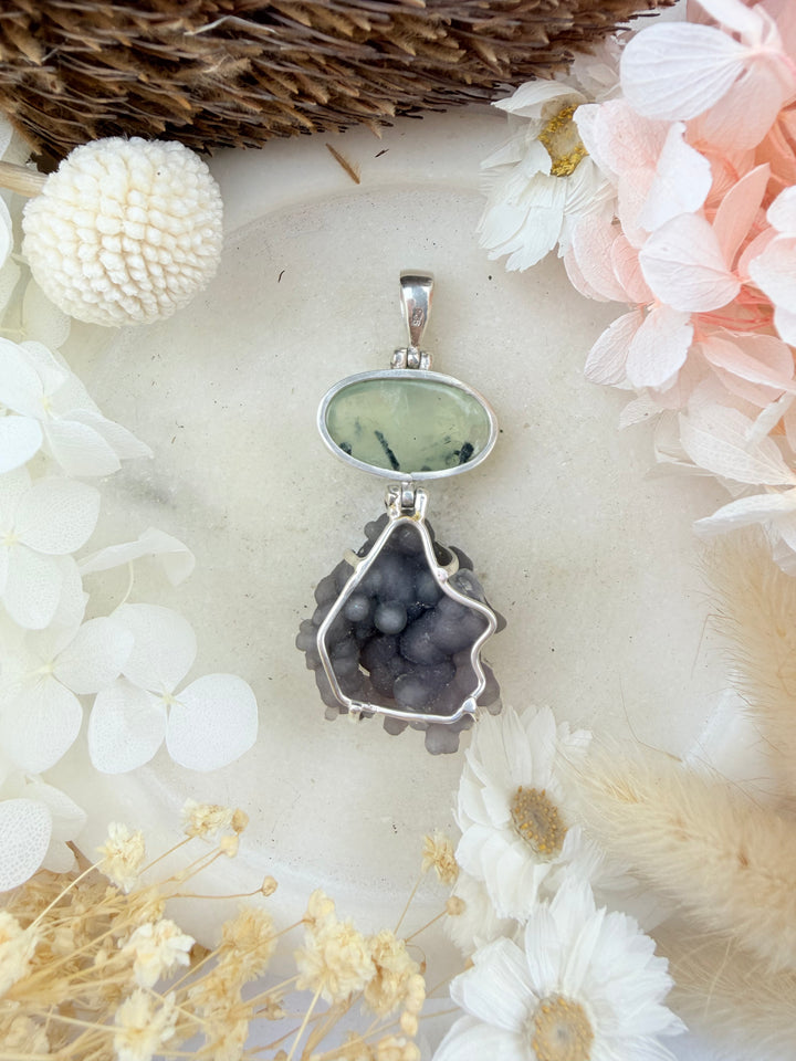 Prehnite & Grape Agate Silver Pendant