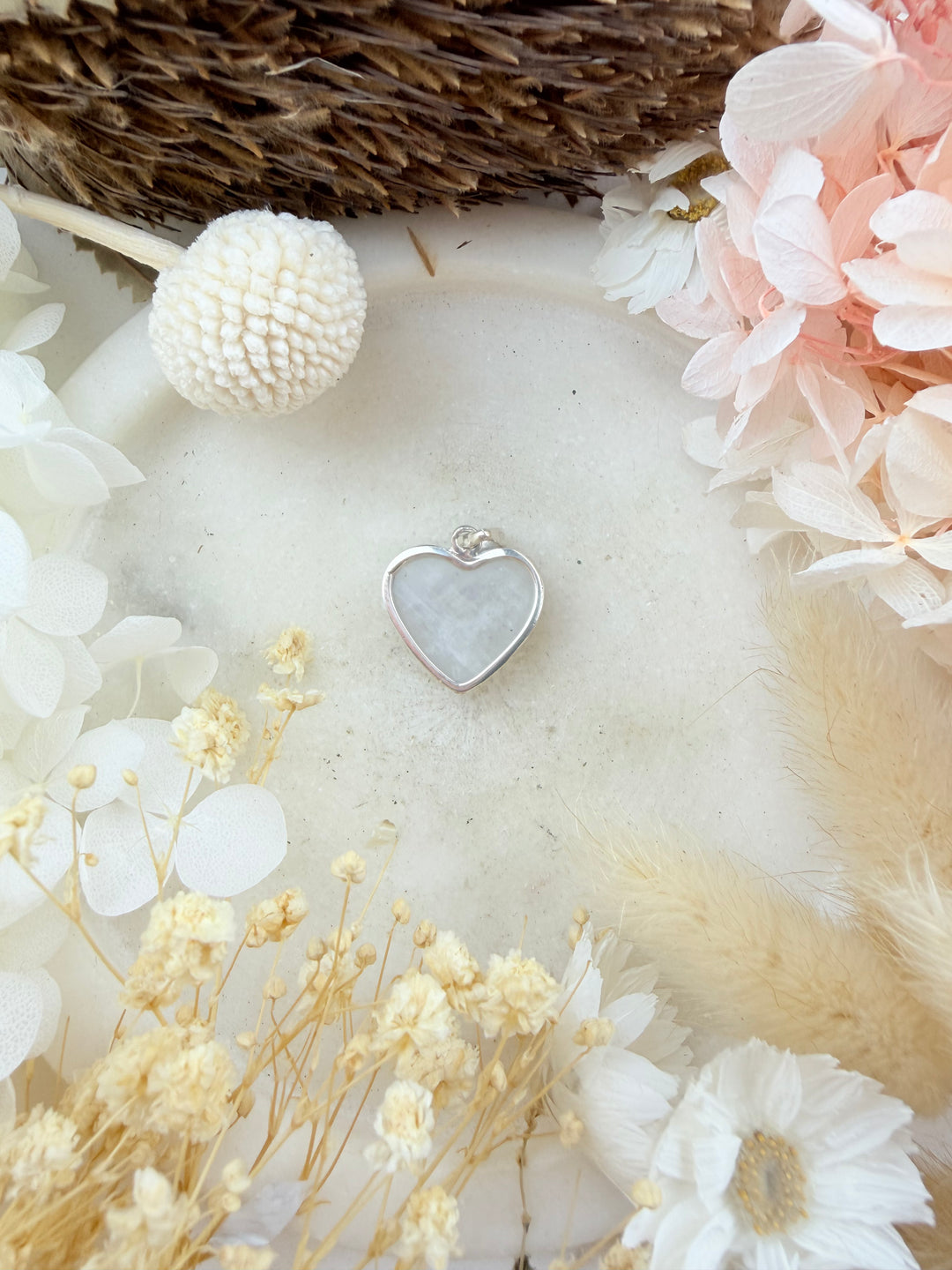 Rainbow Moonstone Heart Silver Pendant