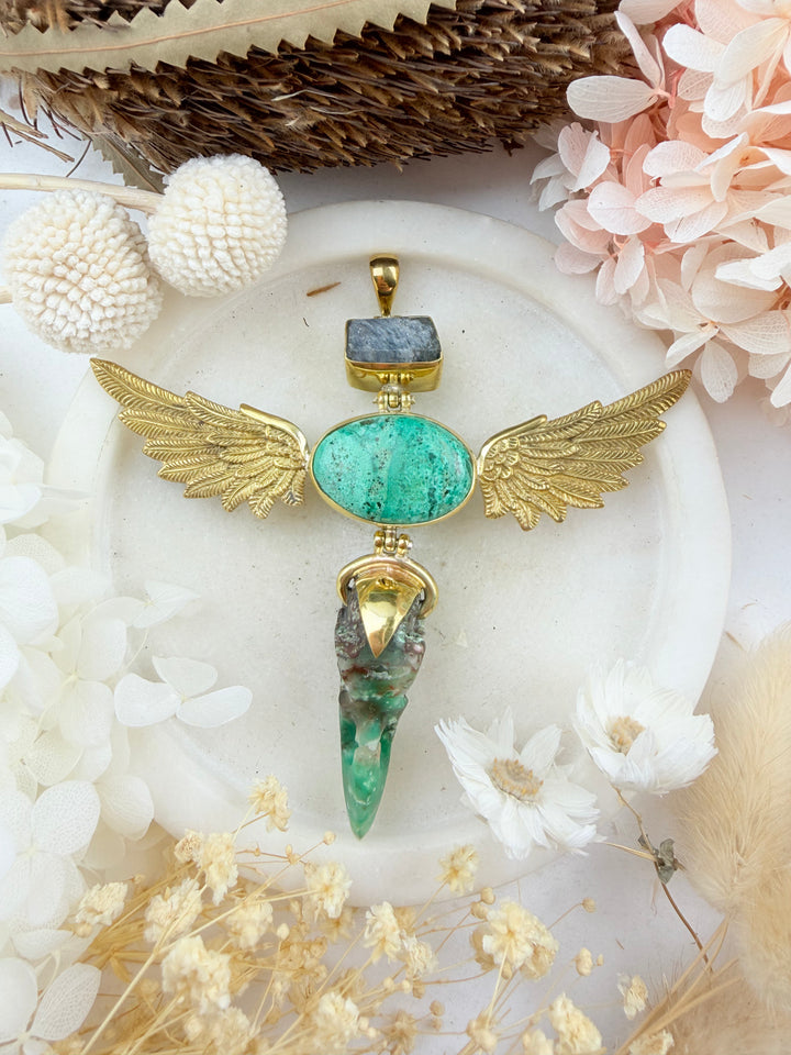 Chrysoprase, Chyrsocolla & Sapphire Anahata Pendant