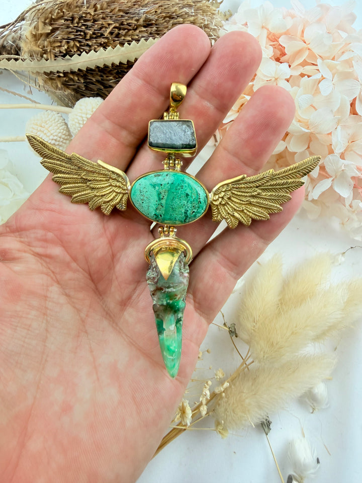 Chrysoprase, Chyrsocolla & Sapphire Anahata Pendant