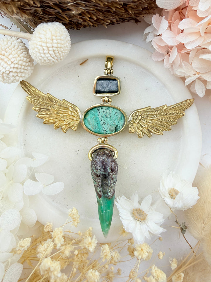 Chrysoprase, Chyrsocolla & Sapphire Anahata Pendant