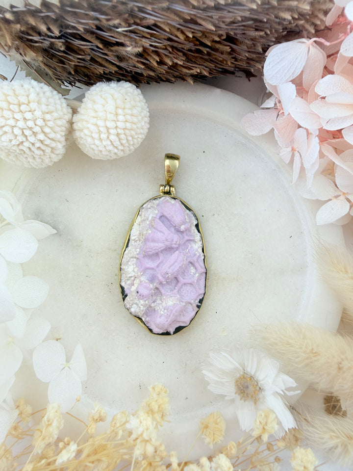 Phosphosiderite Bee Hive Bronze Pendant