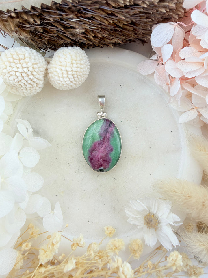 Ruby Zoisite Silver Pendant
