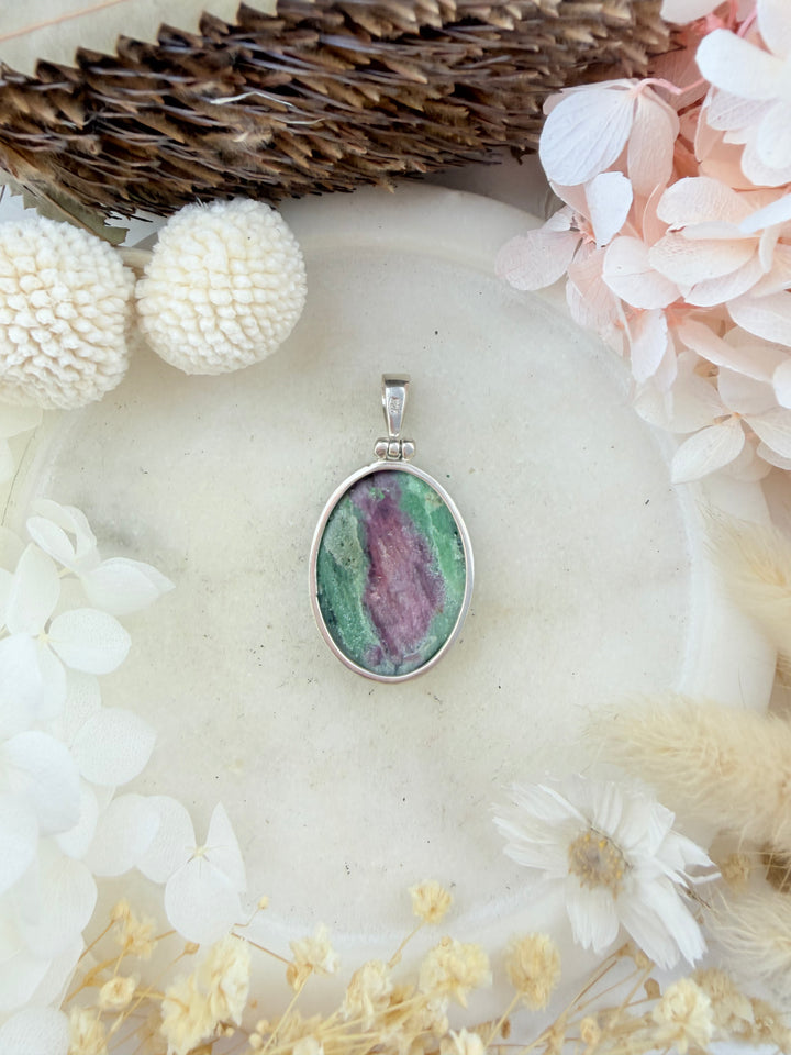 Ruby Zoisite Silver Pendant