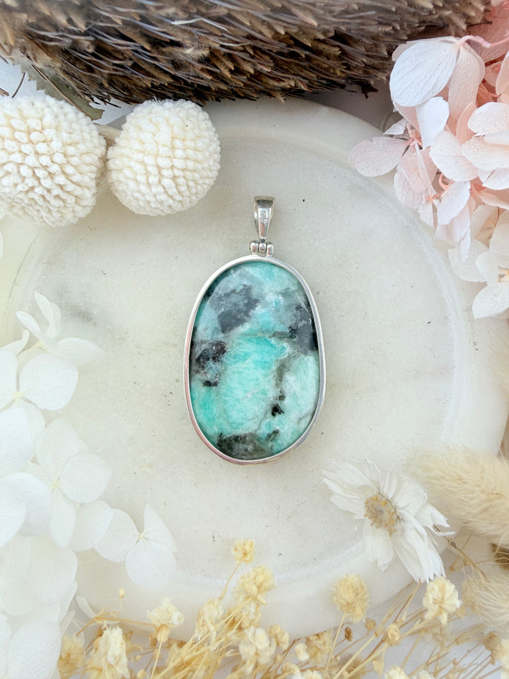 Amazonite with Smoky Quartz Silver Pendant