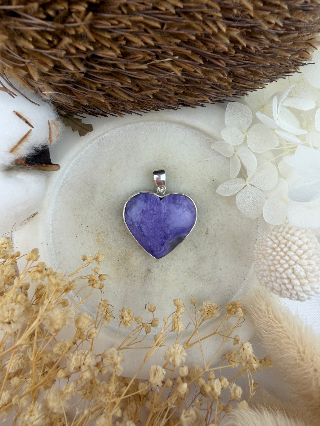Charoite Heart Silver Pendant