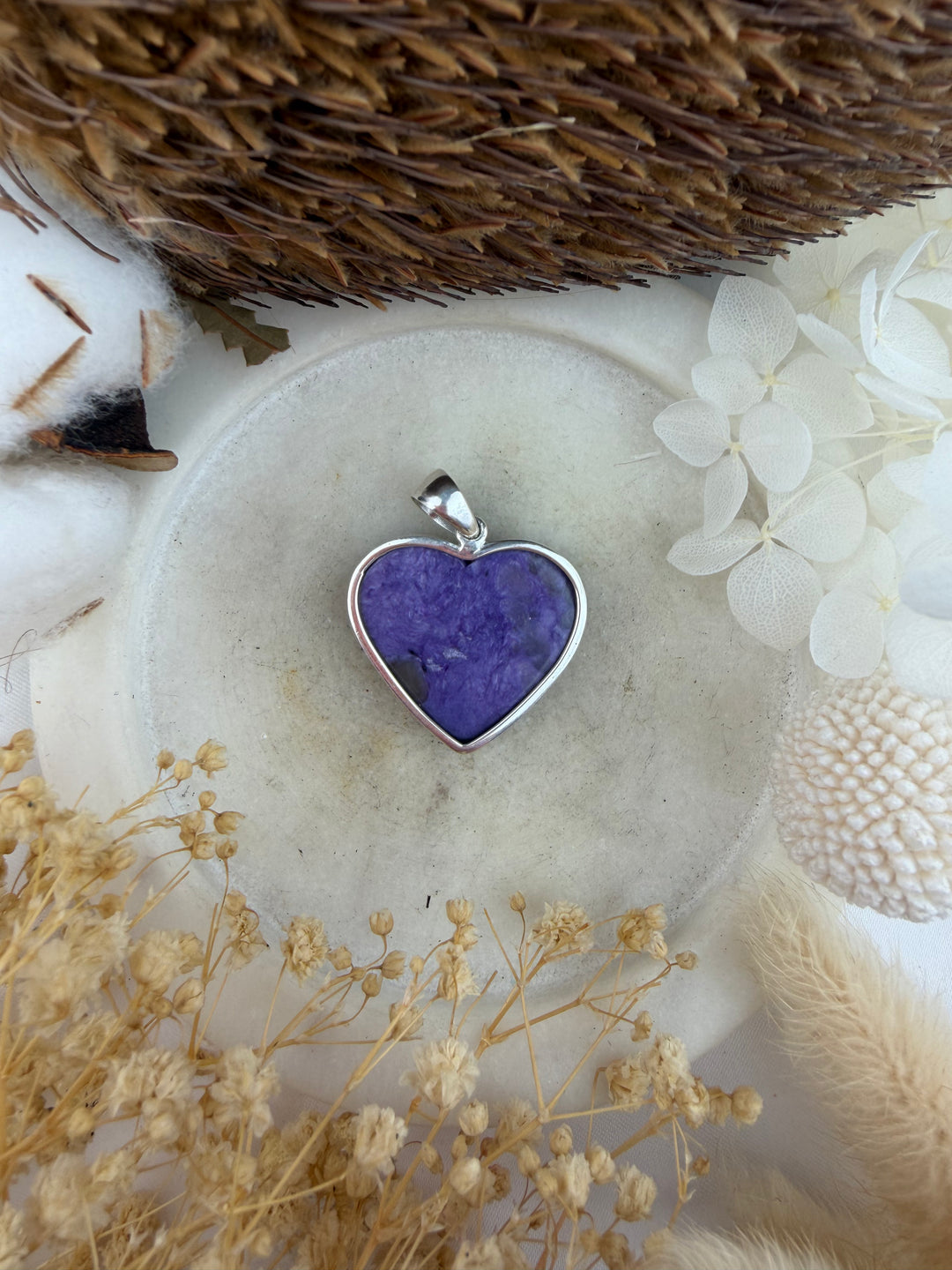 Charoite Heart Silver Pendant