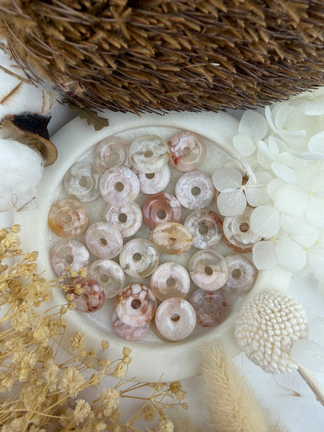Cherry Blossom Agate Donut Pendant