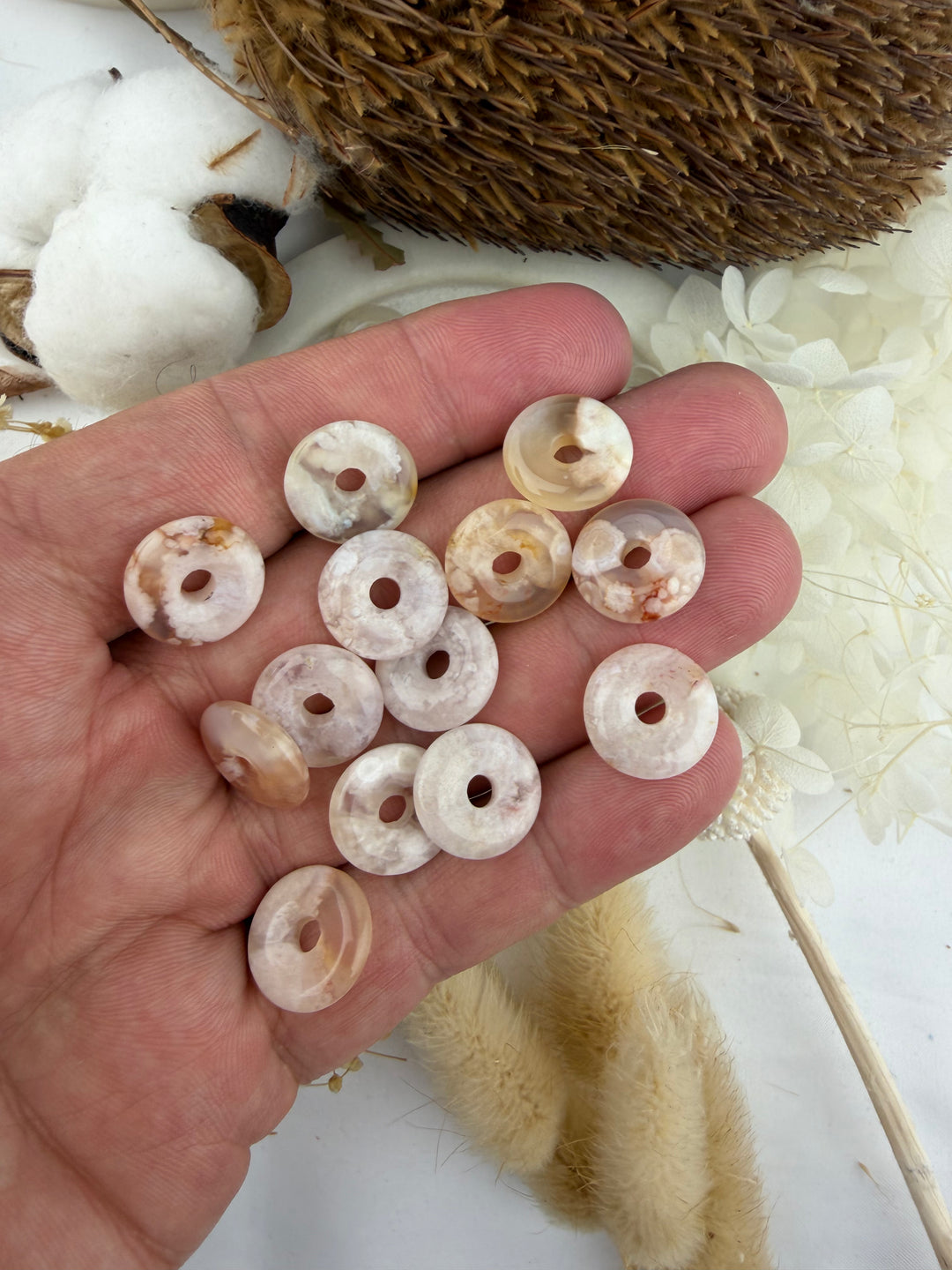 Cherry Blossom Agate Donut Pendant