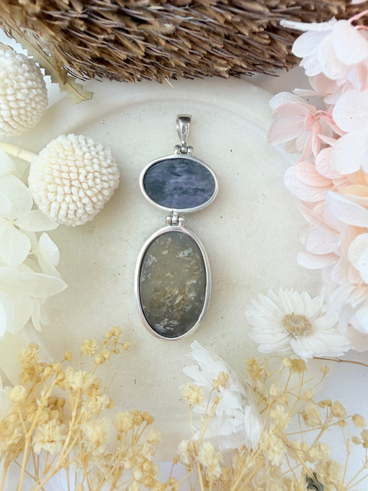 Amethyst Druzy & Charoite Silver Pendant