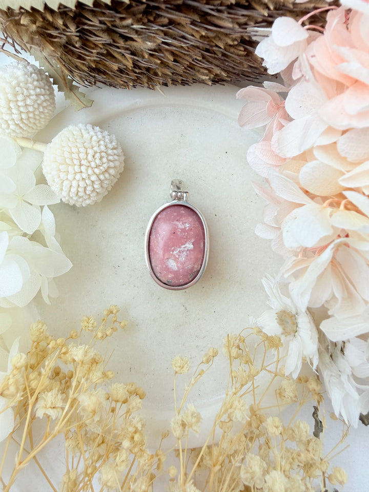 Pink Opal Tumbled Silver Pendant