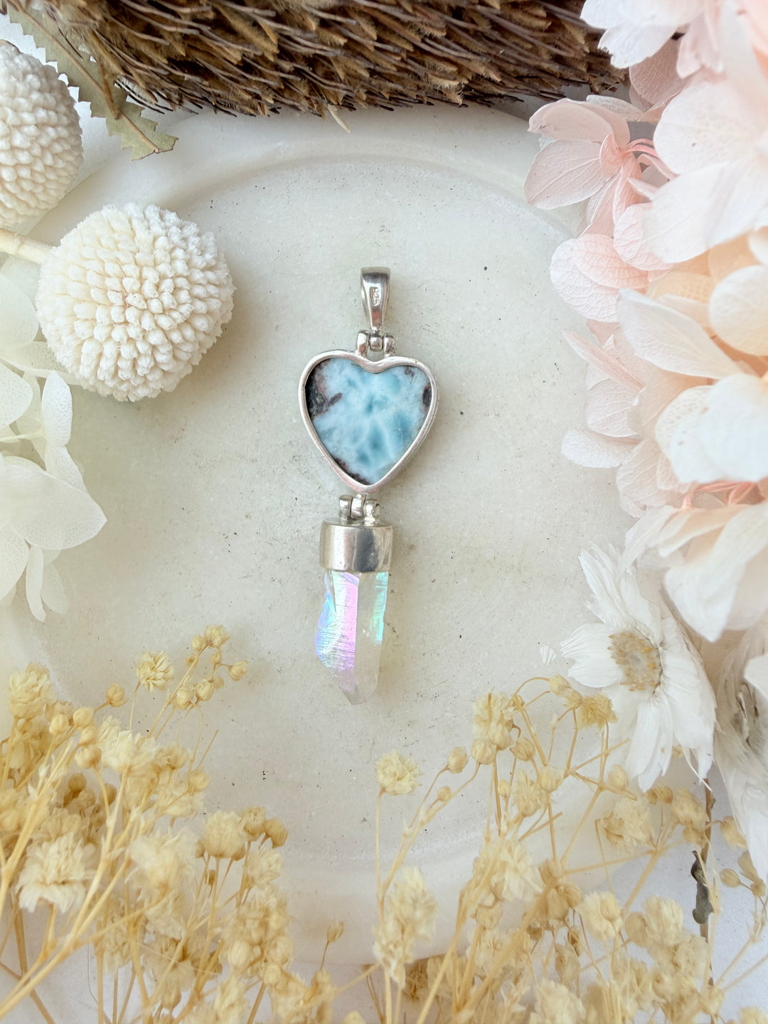 Angel Aura & Larimar Silver Pendant