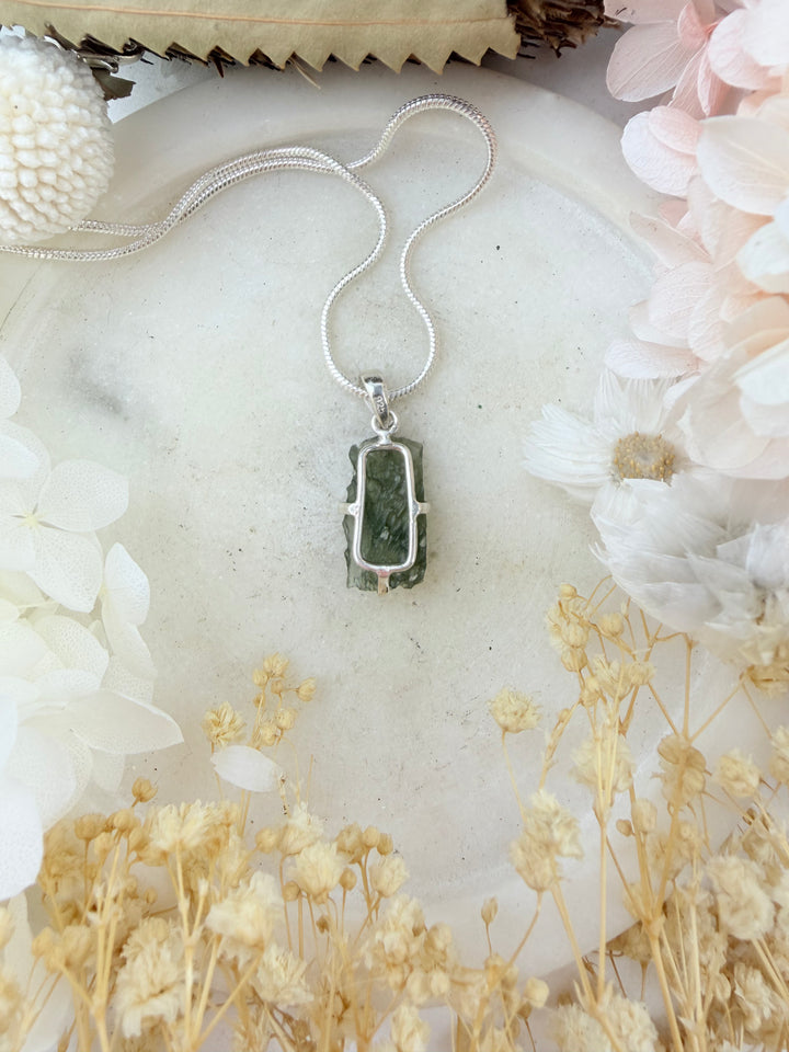 Moldavite Silver Pendant