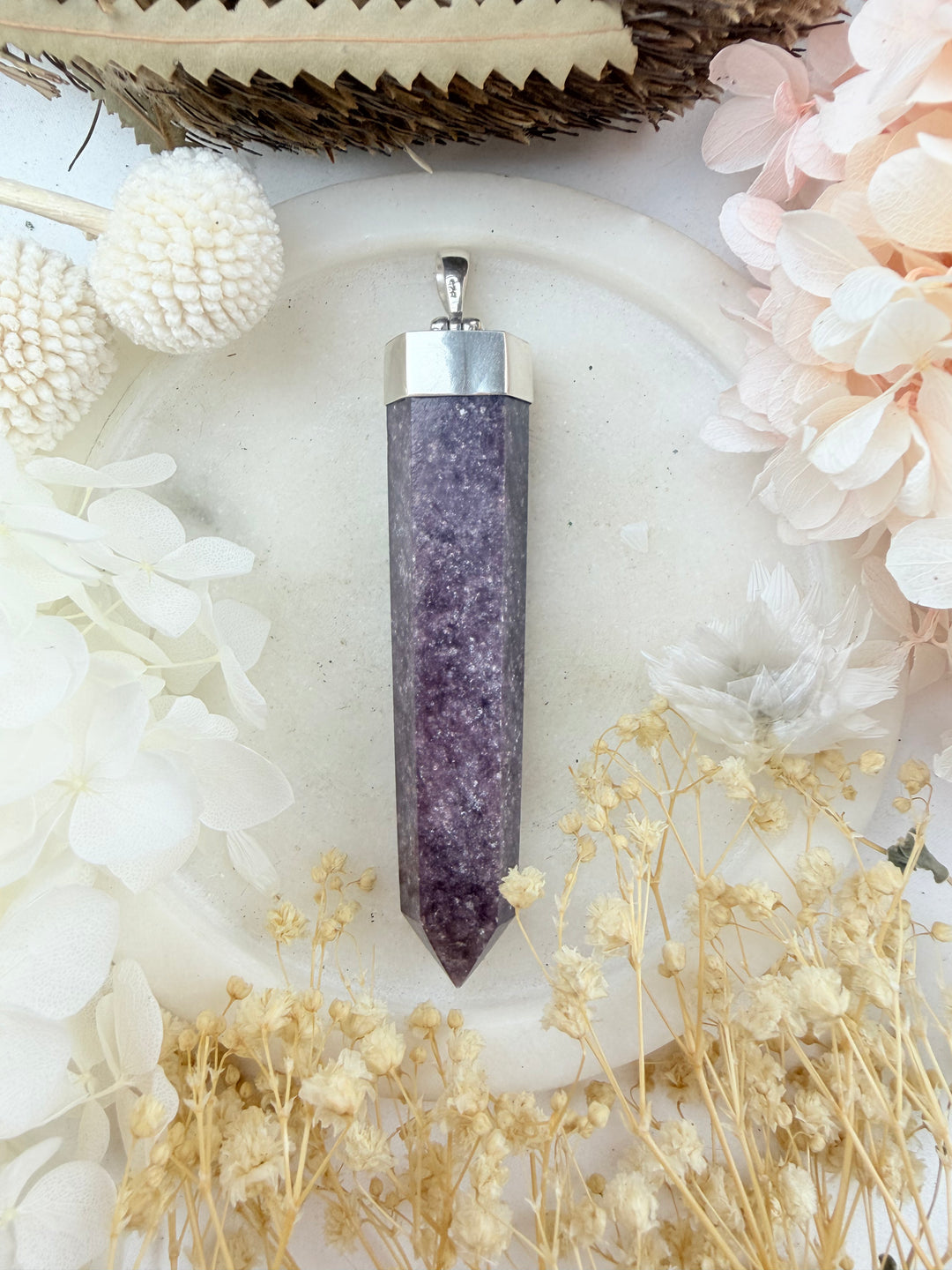 Lepidolite Silver Pendant
