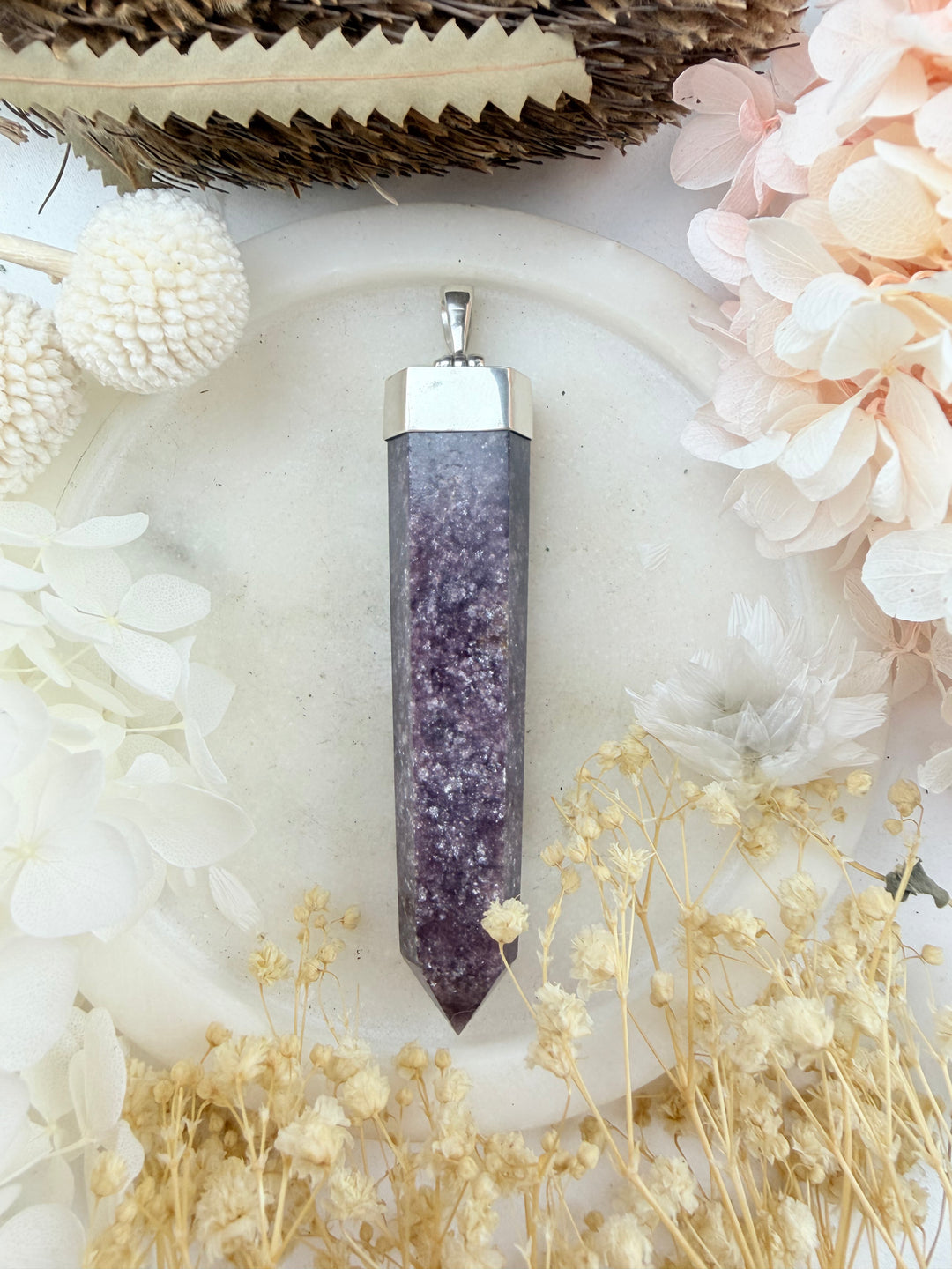 Lepidolite Silver Pendant