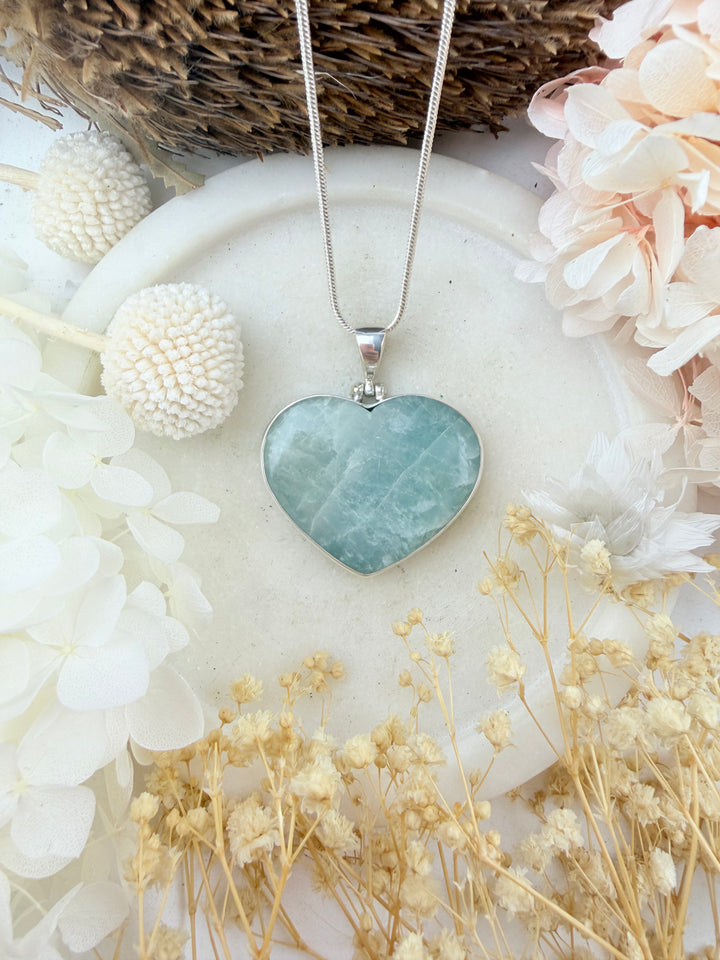 Aquamarine Heart Silver Pendant