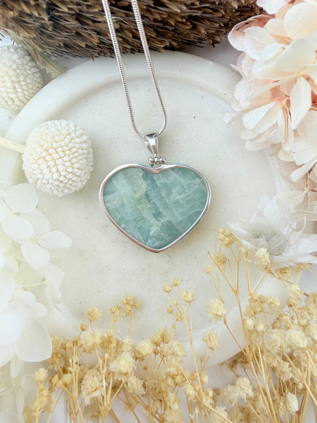 Aquamarine Heart Silver Pendant