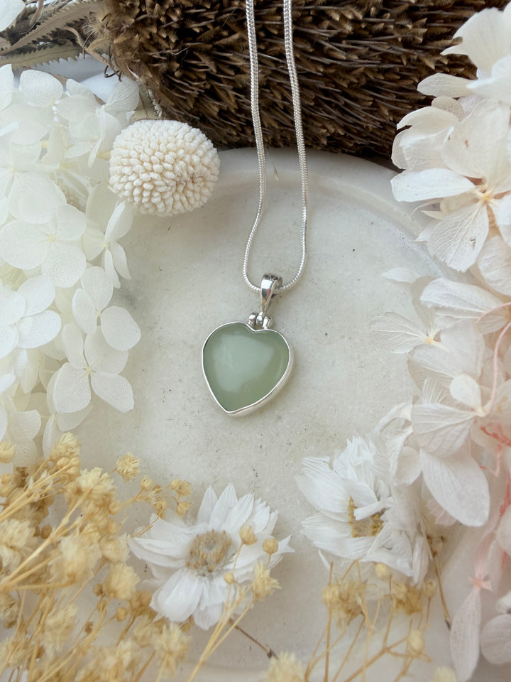 Jade Heart Silver Pendant