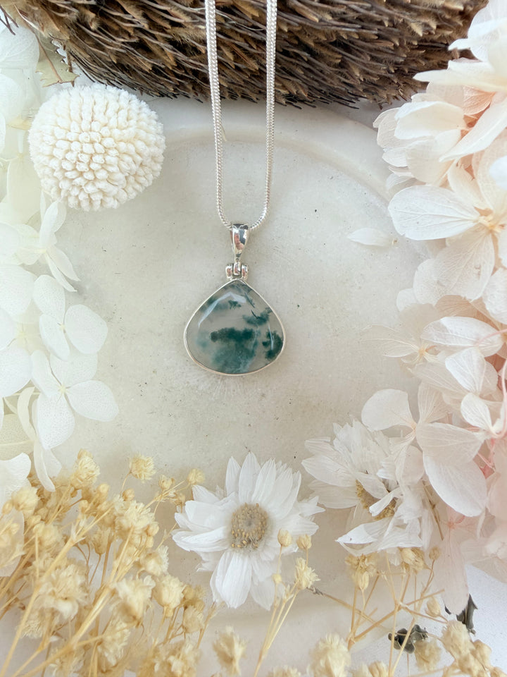 Moss Agate Silver Pendant