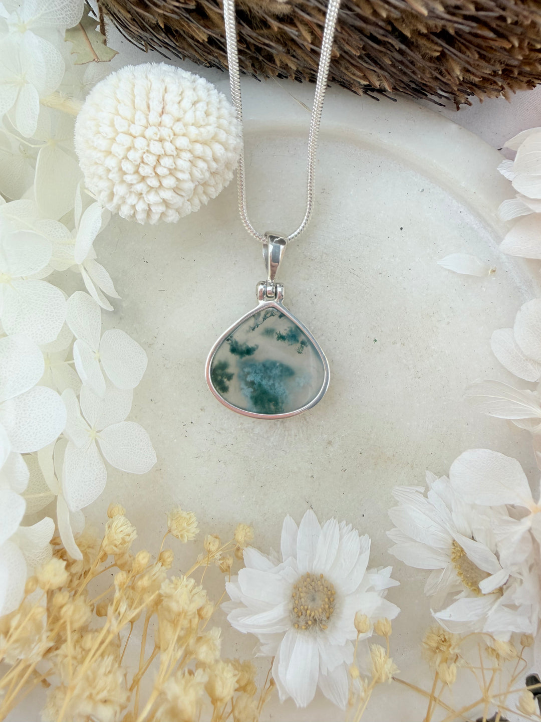 Moss Agate Silver Pendant