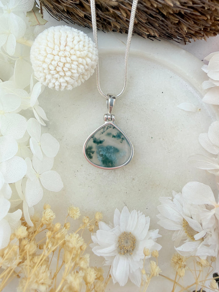 Moss Agate Silver Pendant