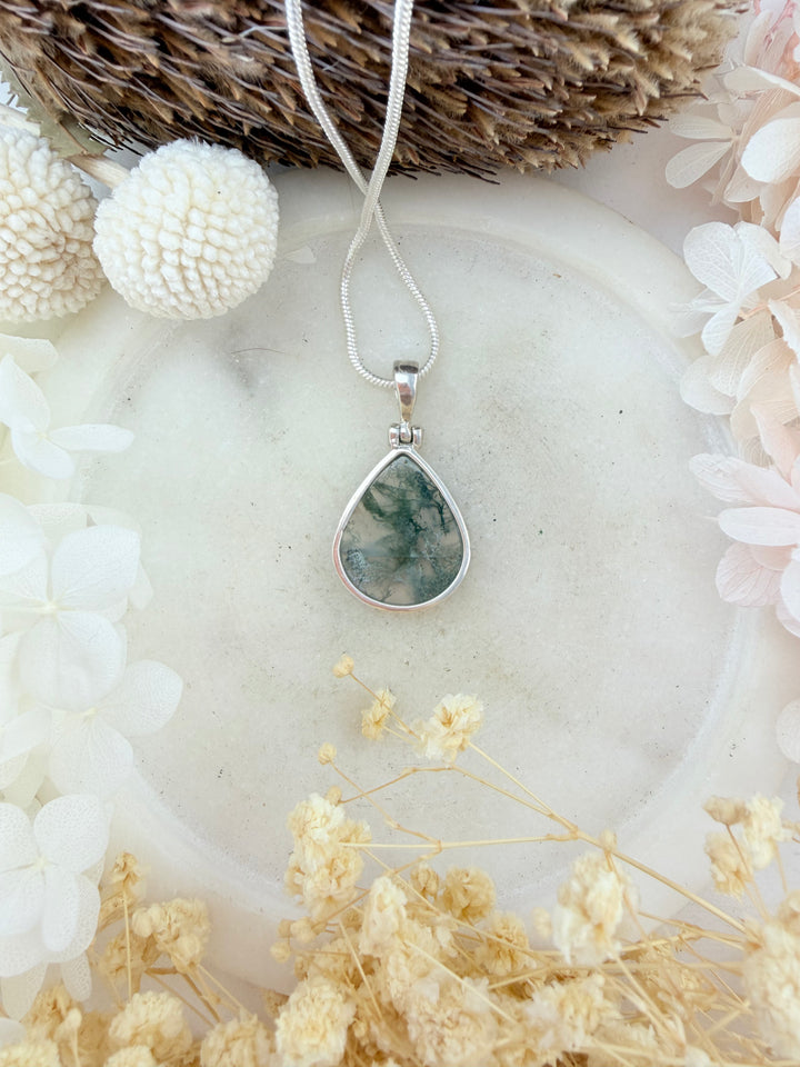 Moss Agate Silver Pendant