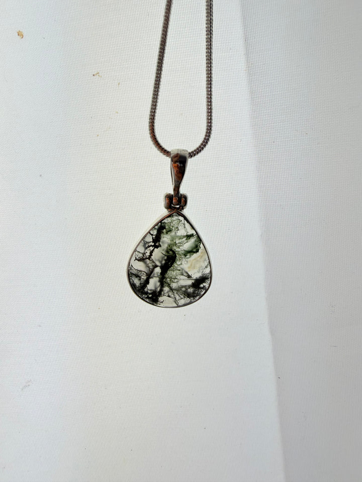 Moss Agate Silver Pendant