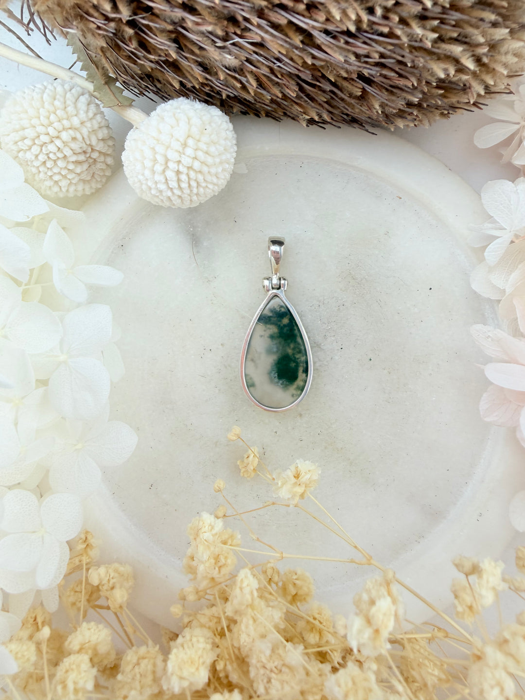 Moss Agate Silver Pendant