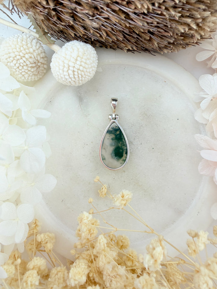 Moss Agate Silver Pendant