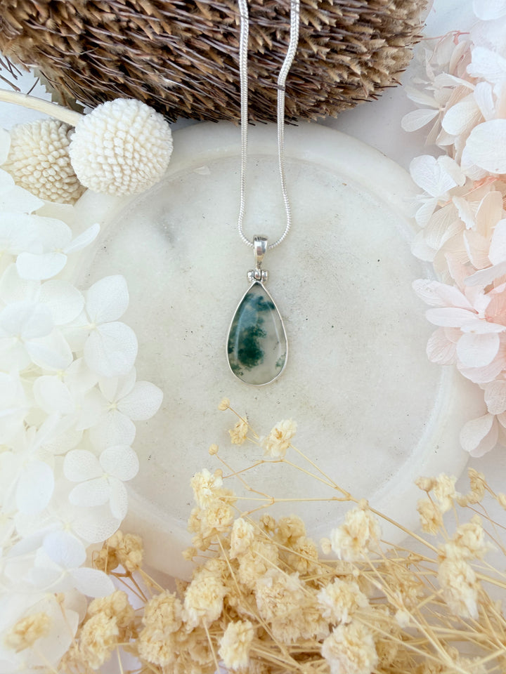 Moss Agate Silver Pendant