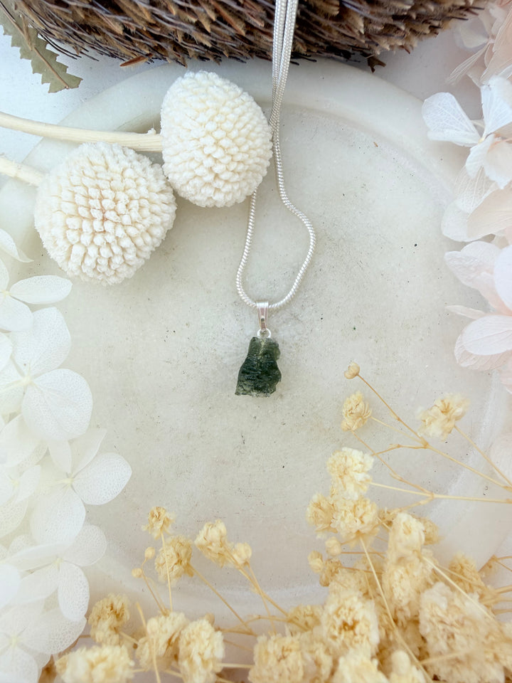 Moldavite Silver Pendant