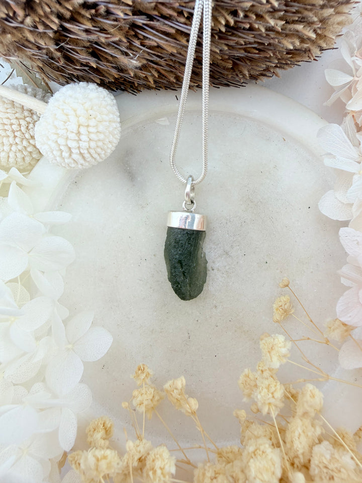 Moldavite Silver Pendant