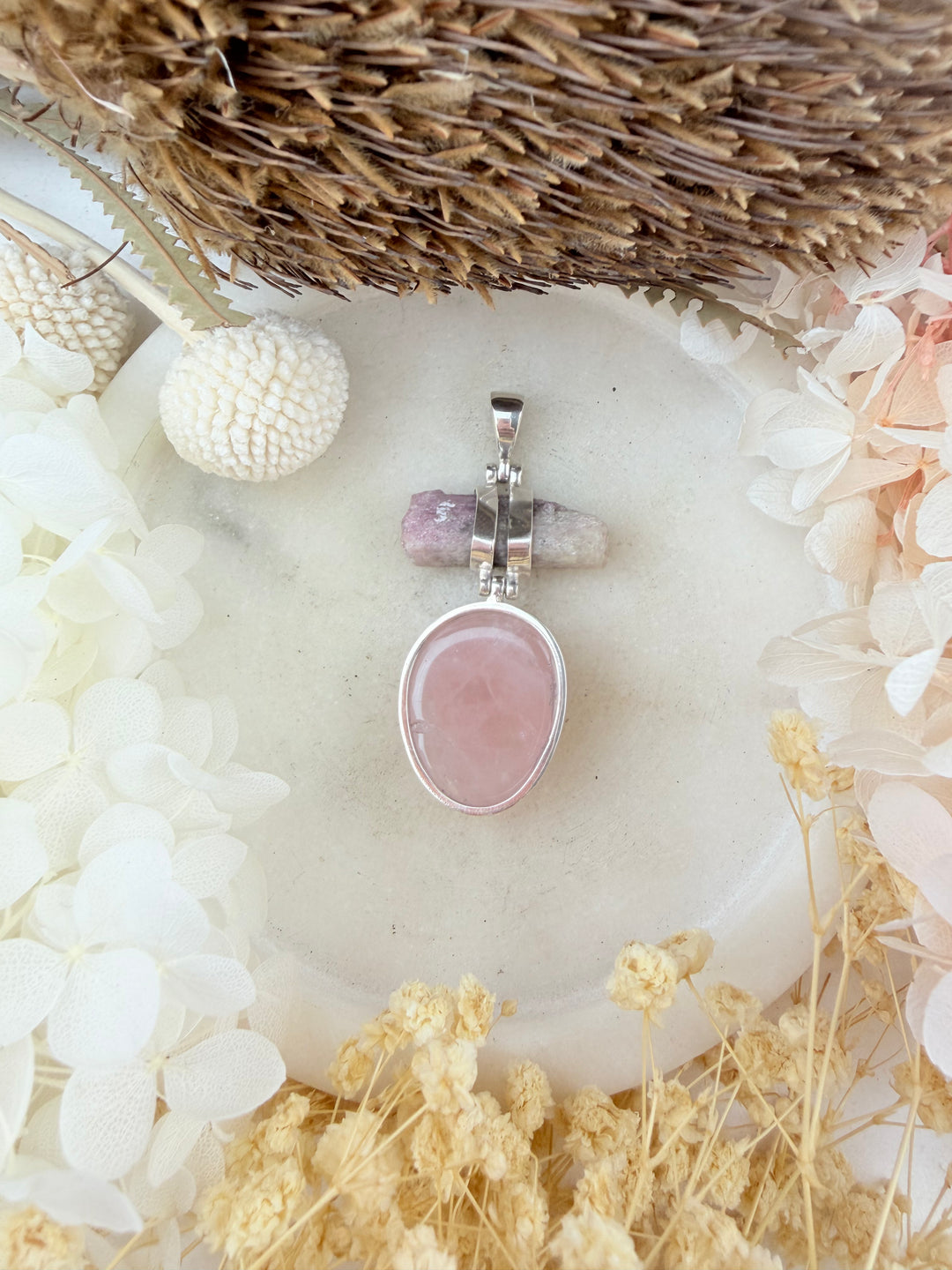 Pink Tourmaline & Rose Quartz Silver Pendant