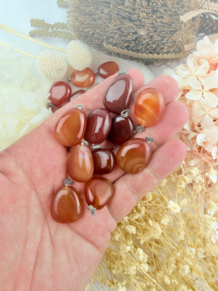 Carnelian Tumbled Silver (tarnished) Pendant - Intuitive selection