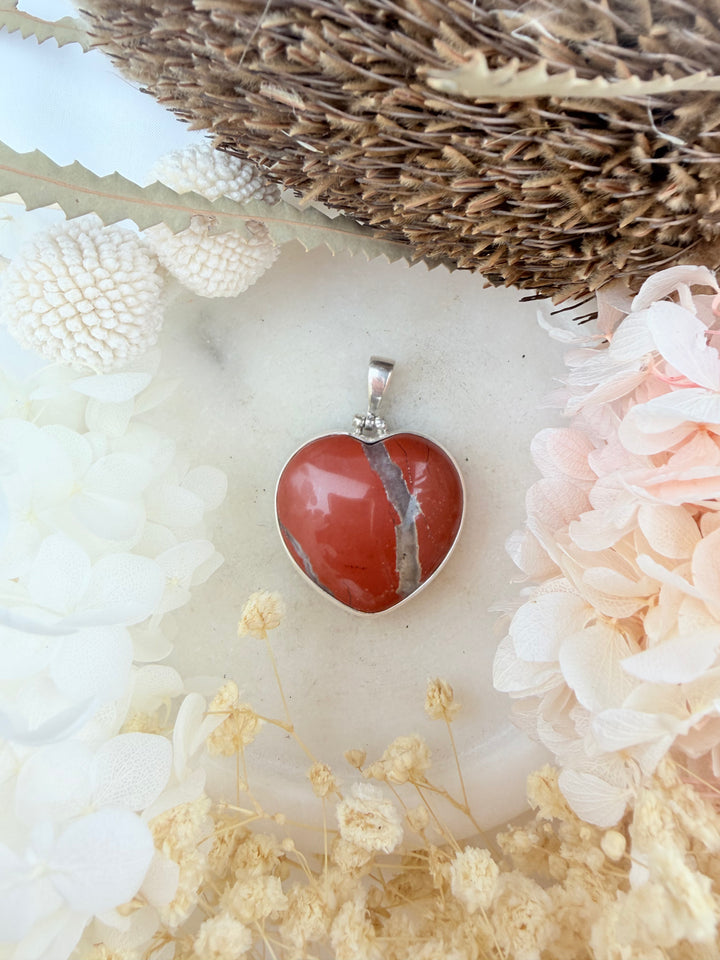 Red Jasper Heart Silver Pendant