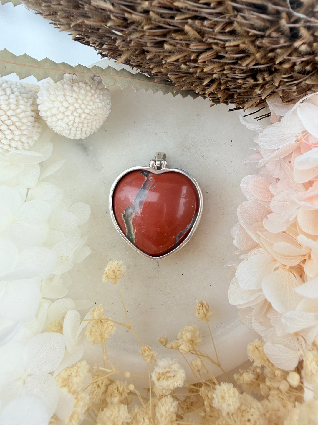 Red Jasper Heart Silver Pendant