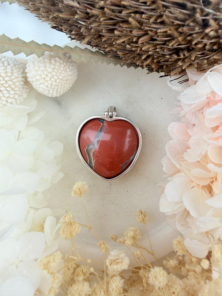 Red Jasper Heart Silver Pendant