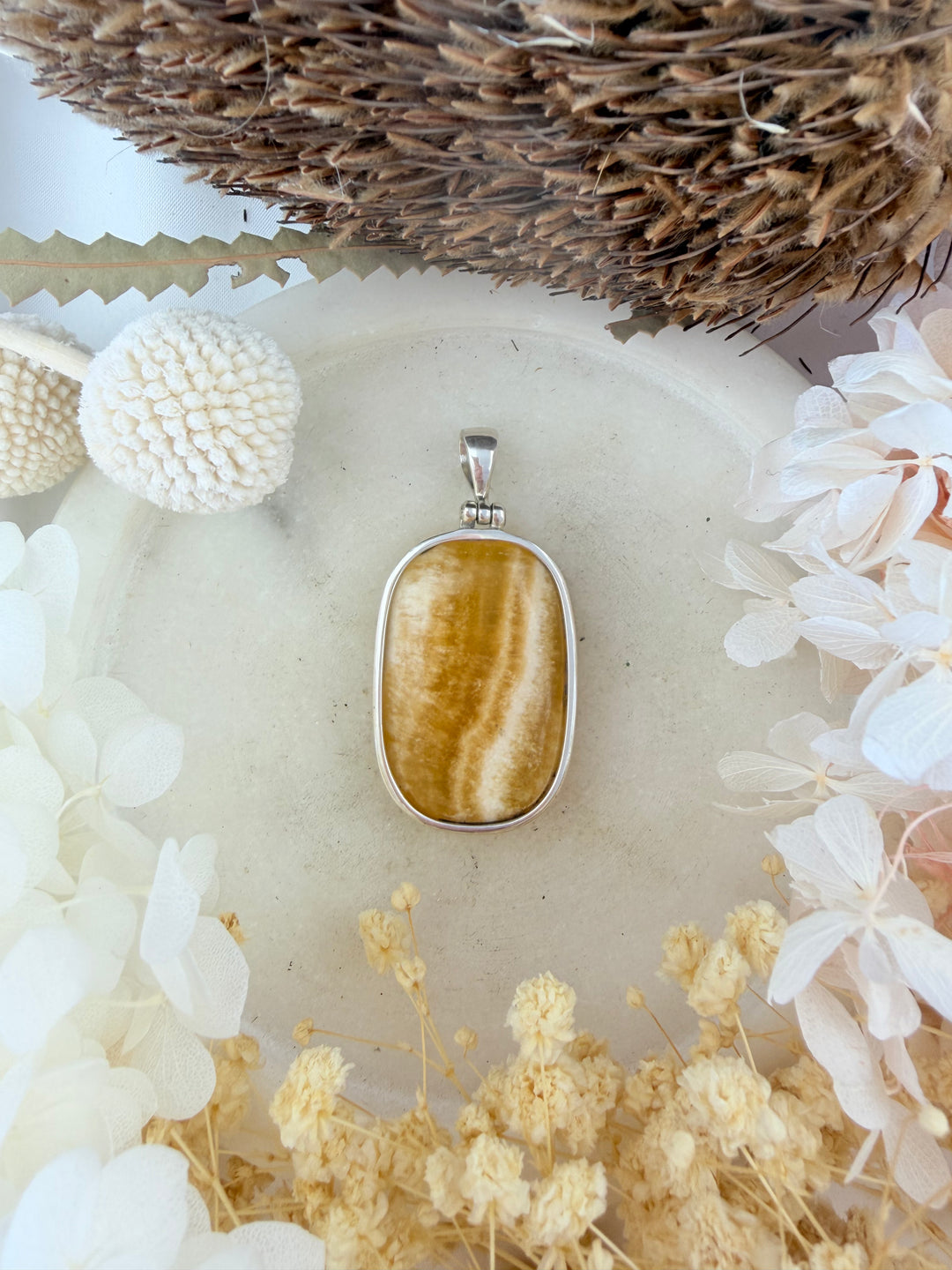 Orange Calcite Silver Pendant