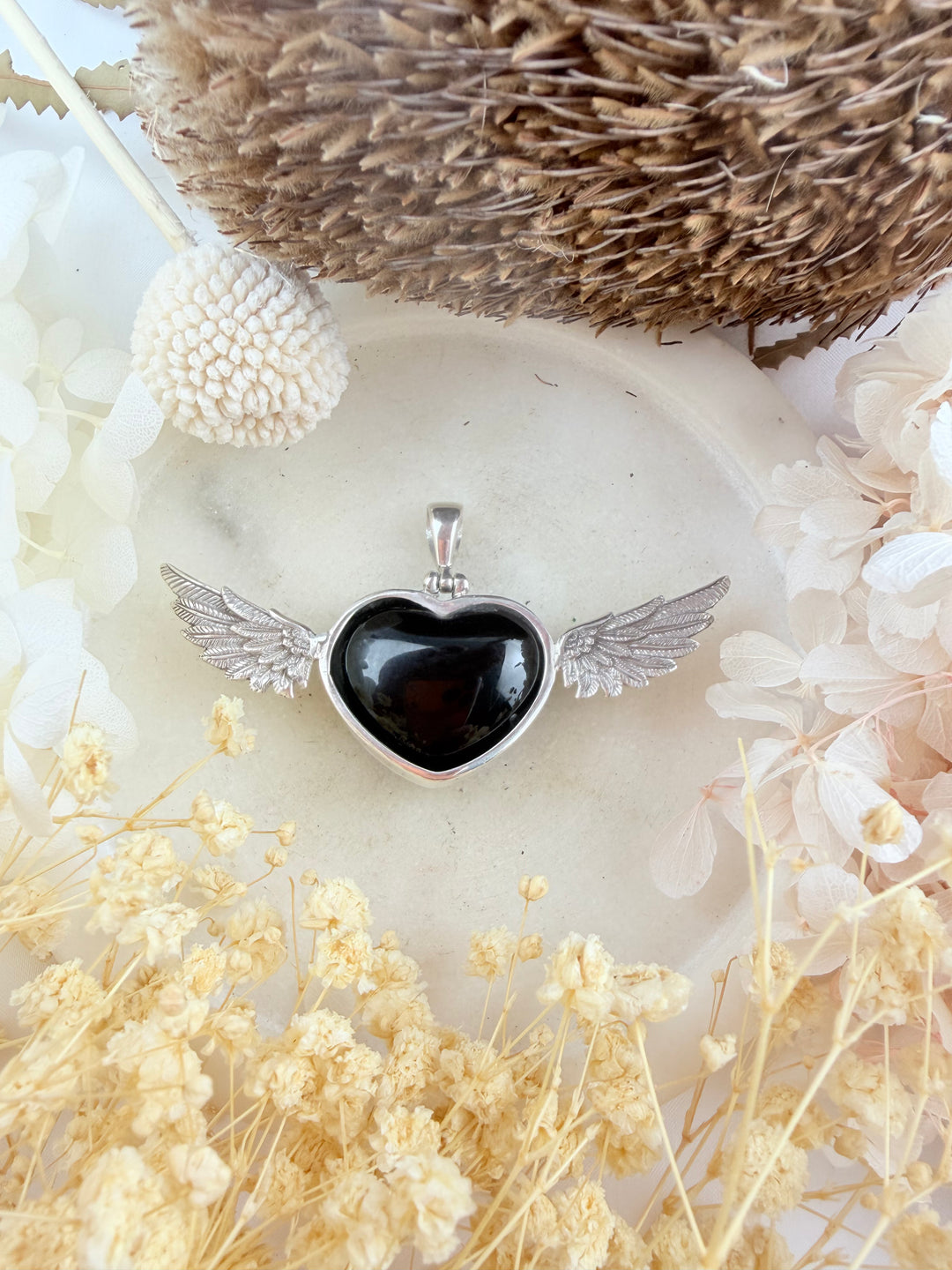 Black Obsidian Anahata Pendant