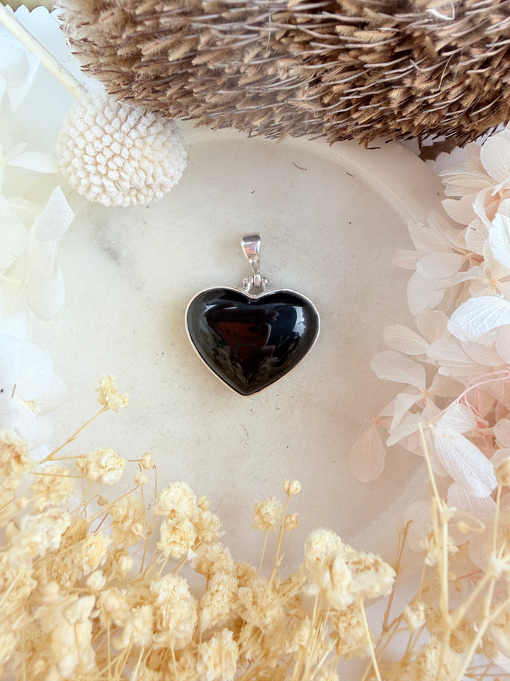 Black Obsidian Heart Silver Pendant