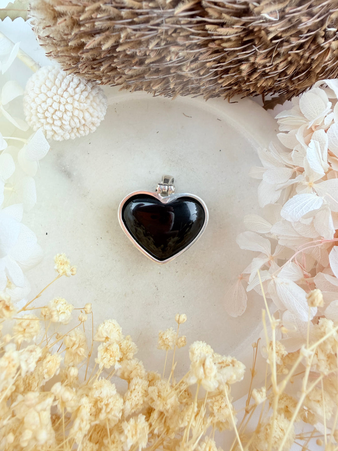 Black Obsidian Heart Silver Pendant