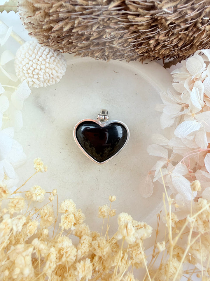 Black Obsidian Heart Silver Pendant
