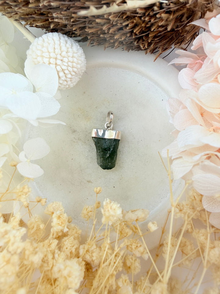 Moldavite Silver Pendant