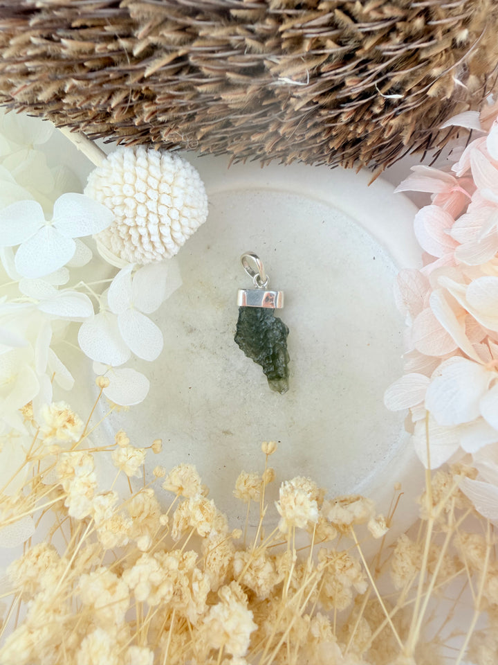 Moldavite Silver Pendant
