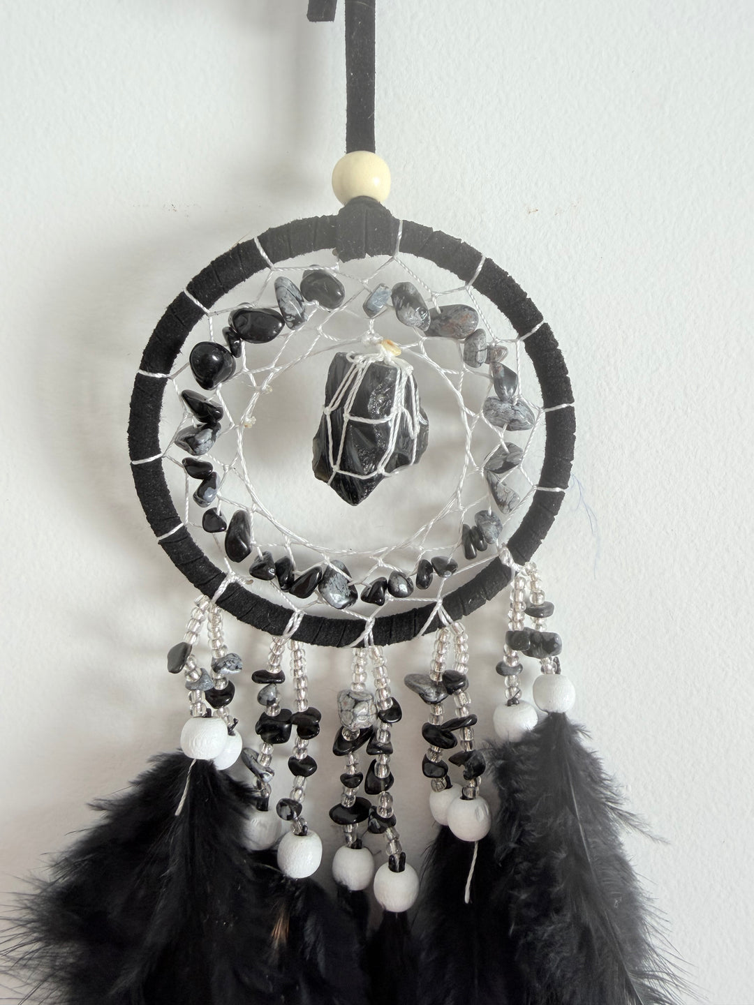 Black & Snowflake Obsidian Dream Catcher