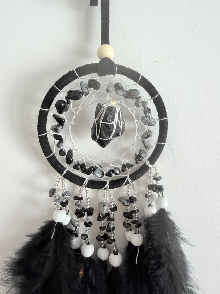 Black & Snowflake Obsidian Dream Catcher