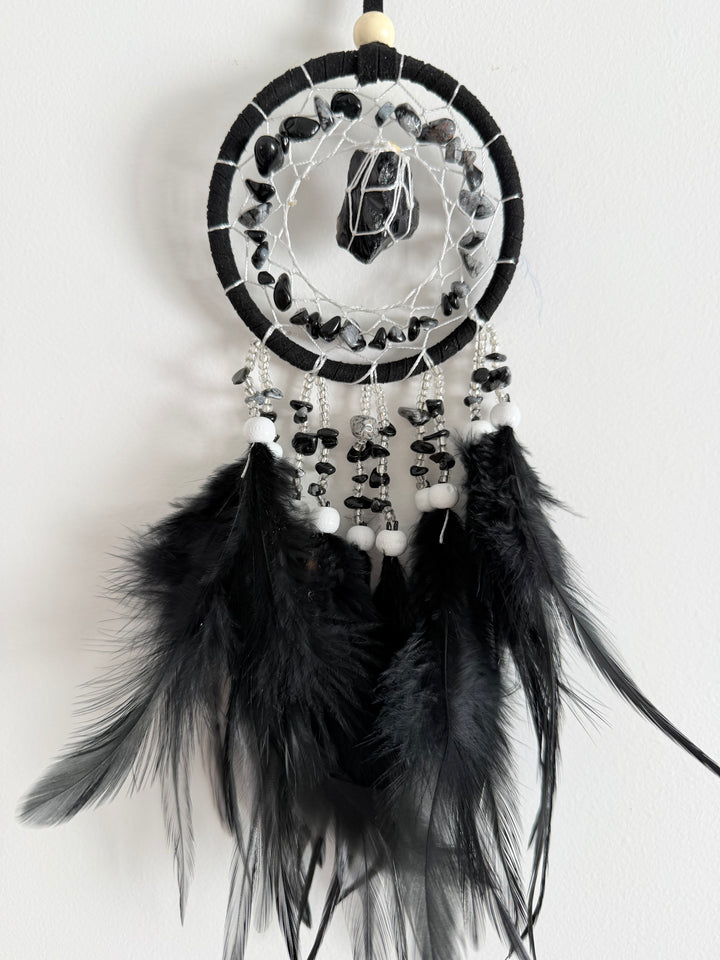 Black & Snowflake Obsidian Dream Catcher