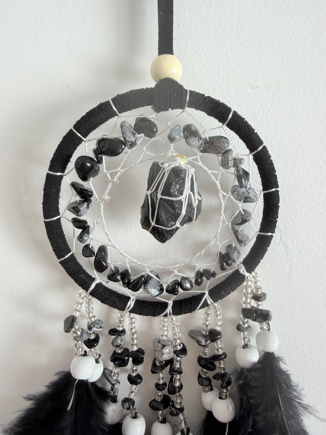 Black & Snowflake Obsidian Dream Catcher