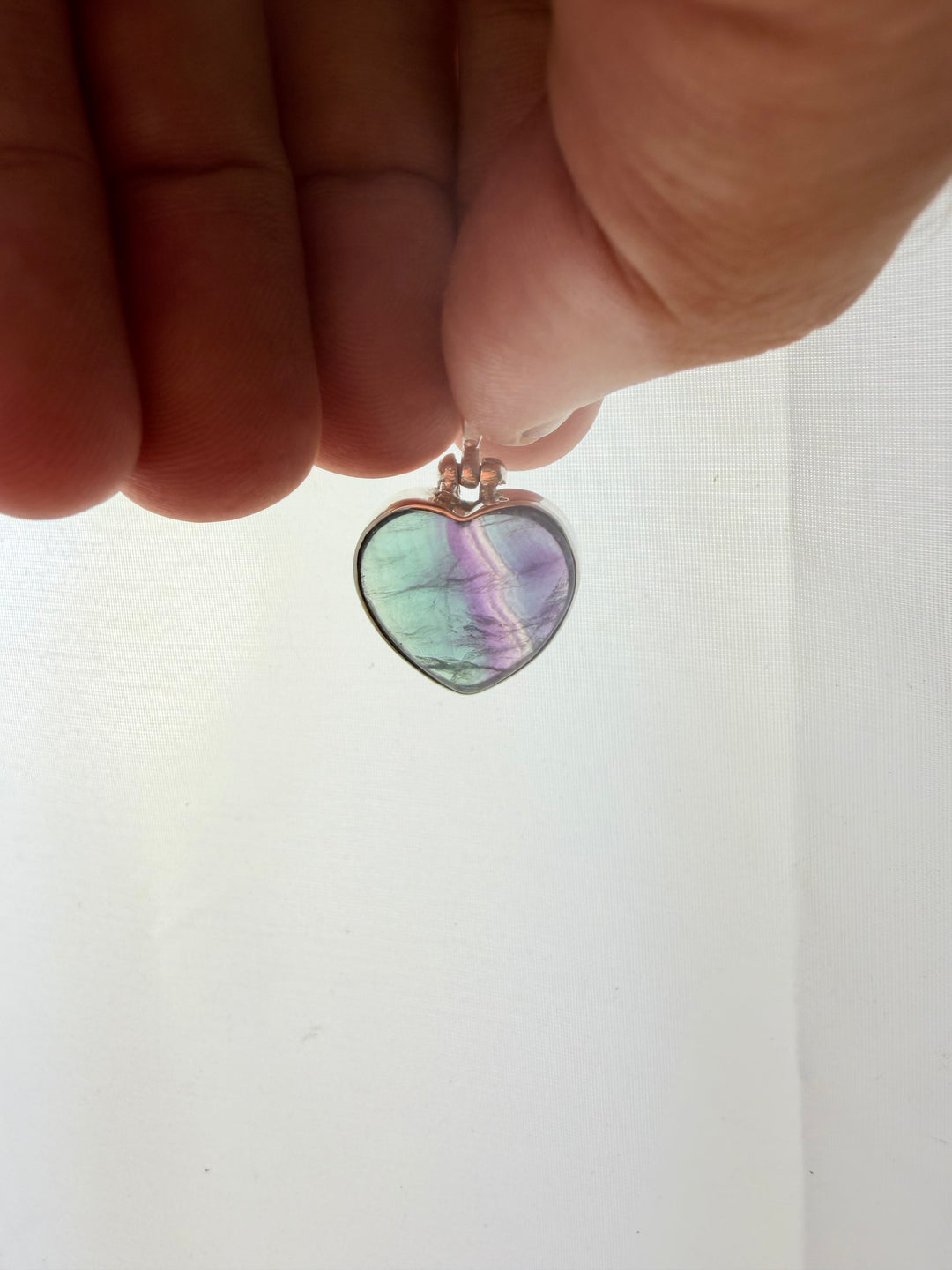 Rainbow Fluorite Heart Silver Pendant