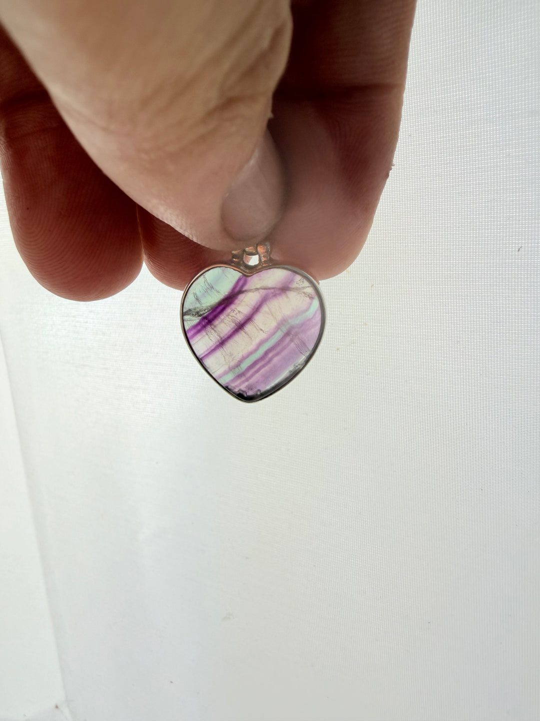 Rainbow Fluorite Heart Silver Pendant